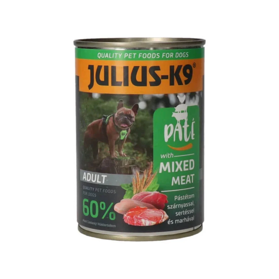 JULIUS-K9 Mixed Meet, XS-XL, Gevogelte en Varkensvlees, vochtig hondenvoer in blik, (pate), 400g