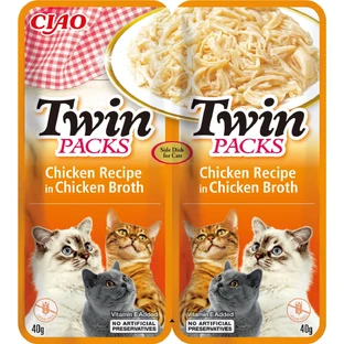 INABA Ciao Twin Packs, Huhn, Beutel getreidefreies Katzennassfutter, (Topping), 80g