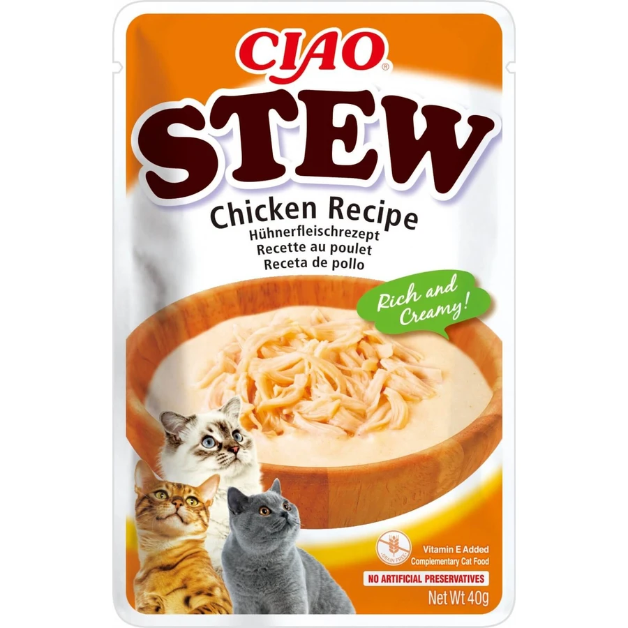 INABA Ciao Stew, Chicken, sachet grain-free wet cat food, (in sauce), 40g