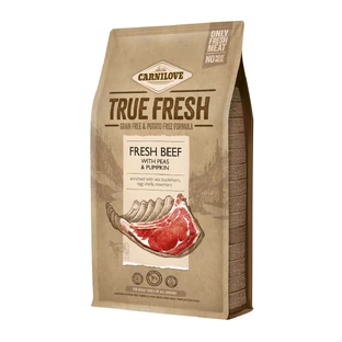 CARNILOVE True Fresh Adult S-XL, Carne fresca de vacuno con guisantes y calabaza, pienso sin cereales para perros, 4kg