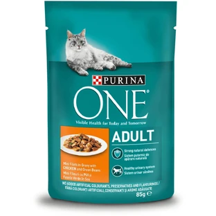 PURINA One Adult, Chicken with Green Beans, sachet wet cat food, (in sauce), 85g