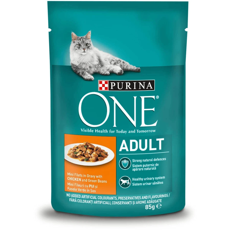 PURINA One Adult, Chicken with Green Beans, sachet wet cat food, (in sauce), 85g