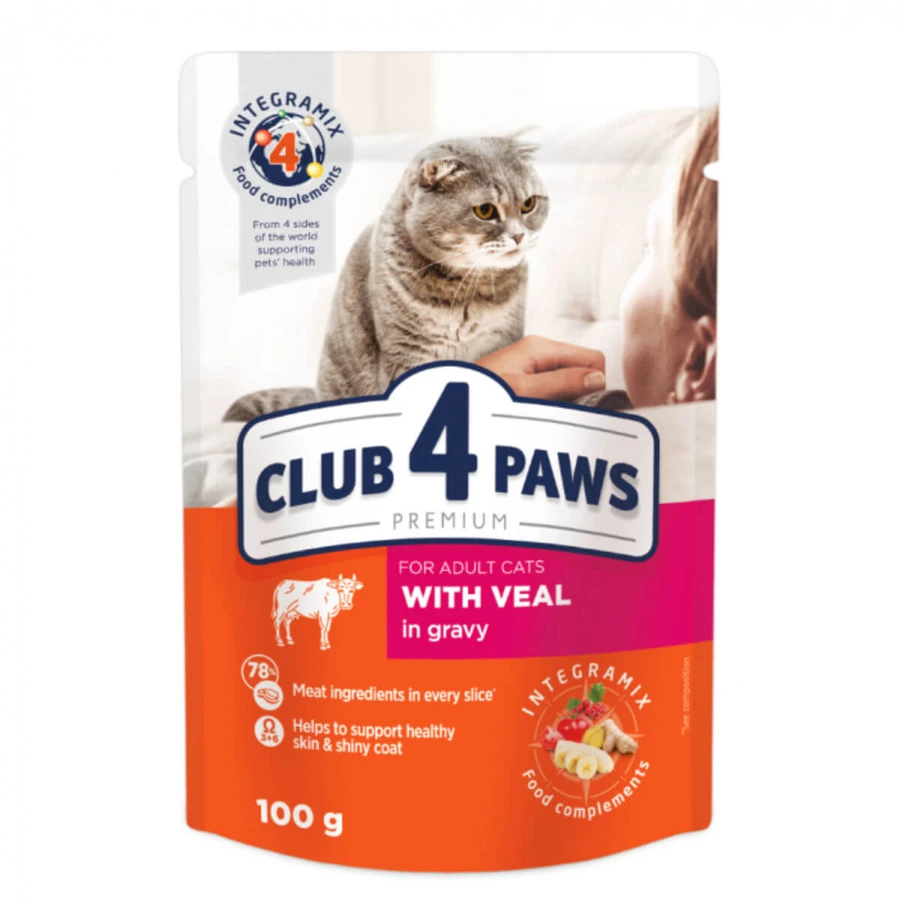 CLUB 4 PAWS, Ternera, sobre comida húmeda para gatos, (en salsa), 85g