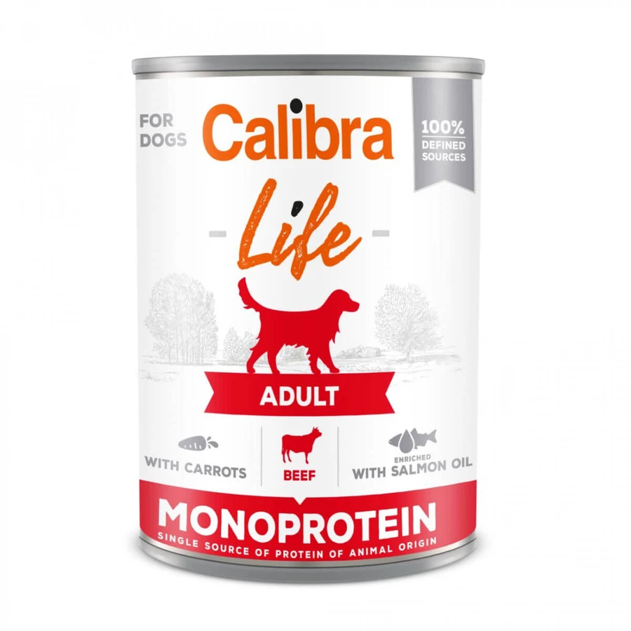 CALIBRA Life, XS-XL, Rundvlees en Wortel, ingeblikt enkelvoudig eiwit graanvrij natvoer voor honden, (paté), 400g