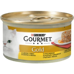 PURINA Gourmet Gold Hartige Taart, Kip met Wortel, nat kattenvoer in blik, (stukjes vlees), 85g