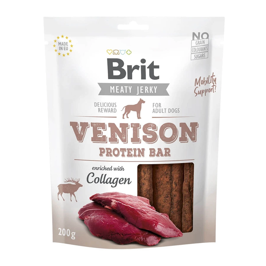 BRIT Jerky Jerky Venison Barrita de proteínas de venado, golosinas para perros, barritas de proteínas de venado, 200g