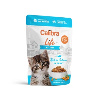 CALIBRA Life, Saumon, sachet de nourriture humide sans céréales pour chats juniors, (en sauce), 85g
