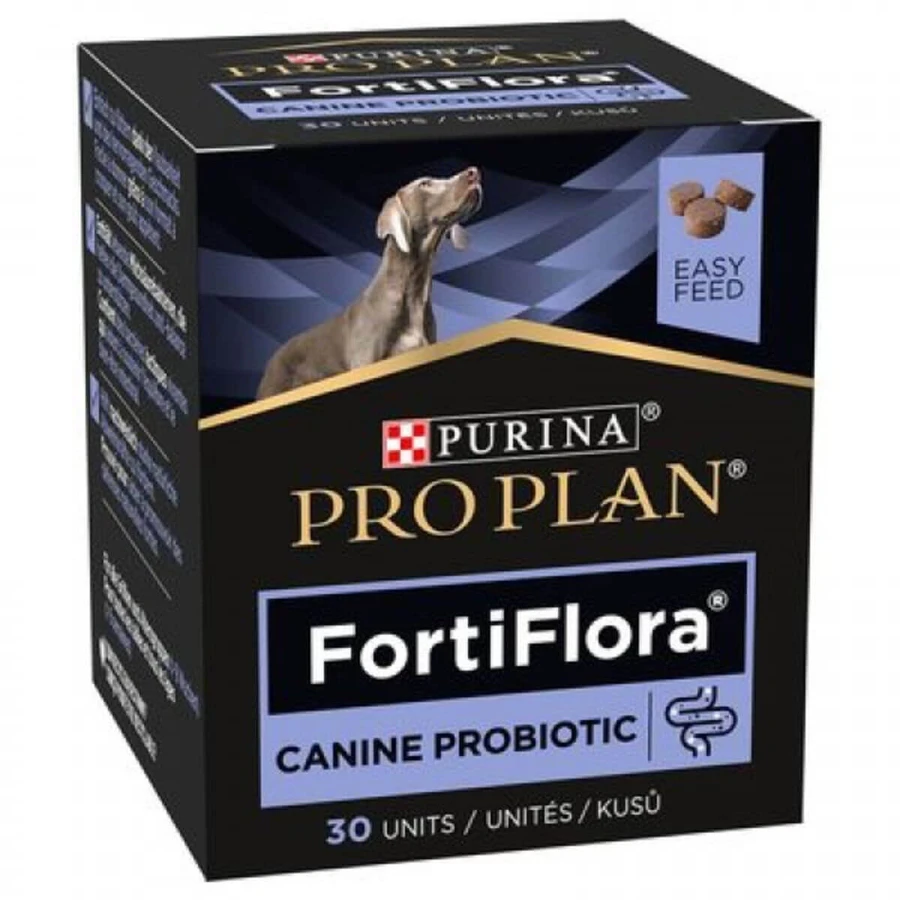 PURINA Pro Plan Veterinary Diets FortiFlora, XS-XL, Verdauungssystem & probiotische Ergänzung für Hunde, Box, 30 Kautabletten