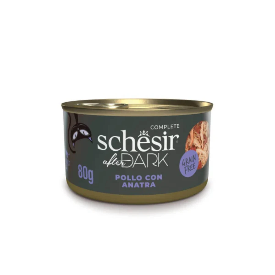 SCHESIR After Dark, Kip en Eend, graanvrij natvoer in blik, (in soep), 80g