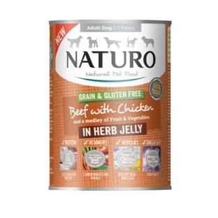 NATURO Grain Free, XS-L, Beef and Chicken, canned grain-free wet food for dogs, (in aspic), 390g