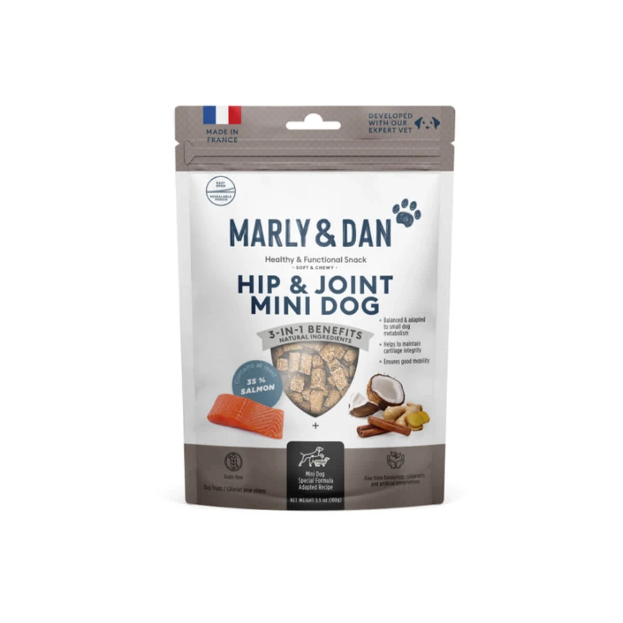 MARLY&DAN Hip&Joint Mini Dog, XS-S, Lachs, funktioneller getreidefreier Belohnungsbeutel für Hunde, Gelenksystem, 50g