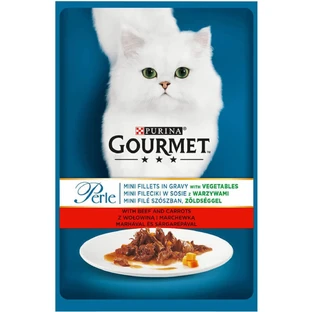 PURINA Gourmet Parels, Rundvlees, Wortelen en Groenten, zakje natvoer voor katten, (in saus), 85g