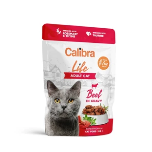 CALIBRA Life, Rindfleisch, Beutel getreidefreies Nassfutter für Katzen, (in Sauce), 85g