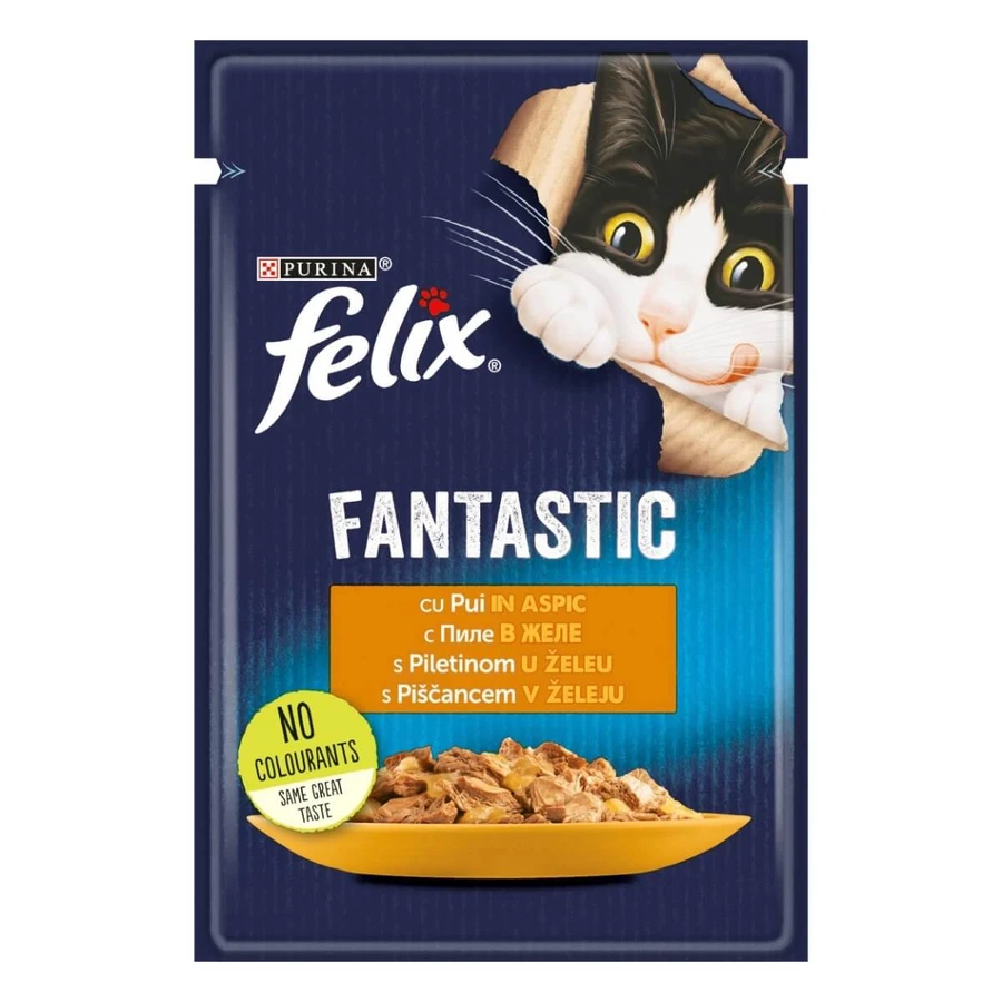 PURINA Felix Fantastic, Pollo, sobre comida húmeda para gatos, (en aspic), 85g