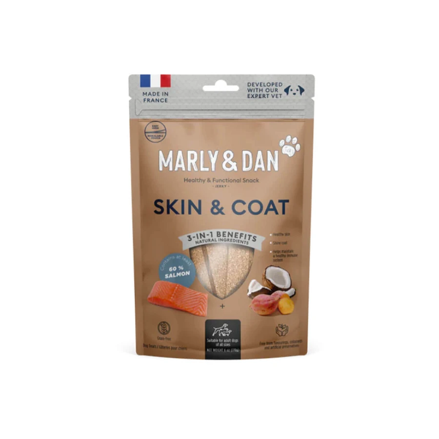 MARLY&DAN Skin&Coat, XS-XL, Zalm, functionele graanvrije beloningszakjes voor honden, huid & vacht, 80g