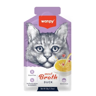 WANPY Fleischbrühe, Ente und Lachs, Beutel Nassfutter für Katzen, (Topping), 50g