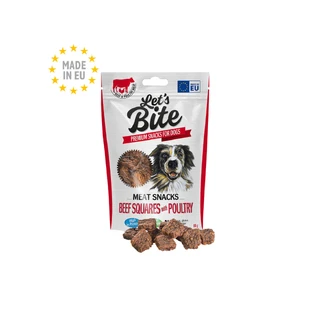 BRIT Let's Bite Meat Snacks Rundvlees Squares met Gevogelte, XS-XL, Rundvlees en Kip, graanvrij beloningszakje voor honden, 80g