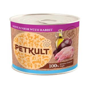 PETKULT Grain Free Mini Junior, Konijn, graanvrij natvoer in blik voor jonge honden, 185g