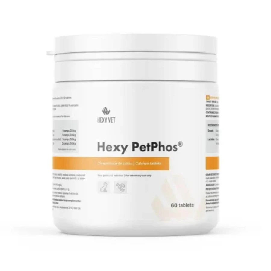 HEXY VET Hexy PetPhos Calcium tabletten, XS-XL, botten supplement voor honden, fles, 60 tabletten