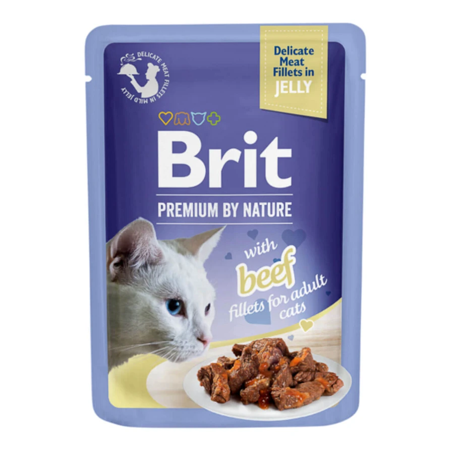 BRIT Premium by Nature Delicate File, Rind, Sachet Nassfutter für Katzen, (in Aspik), 85g