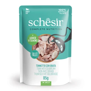 SCHESIR Complete Nutrition, Thon et Daurade, sachet de nourriture humide pour chats, (en aspic), 85g