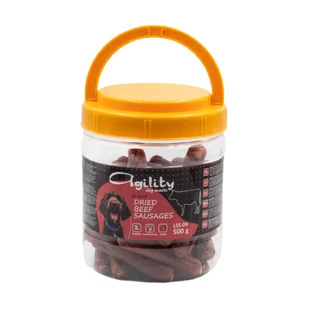 AGILITY Getrocknete Würstchen, XS-XL, Rindfleisch, Eimer, Belohnung Hunde, 500g