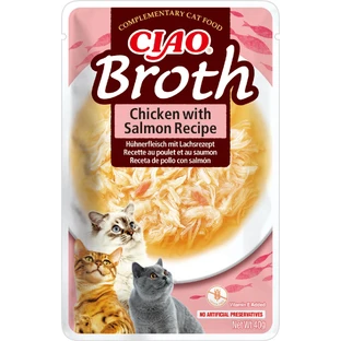 INABA Ciao Broth, Zalm, zakje graanvrij nat kattenvoer, (in soep), 40g