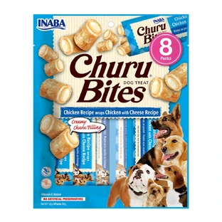 INABA Churu Bites, Huhn mit Käse, getreidefreie Hundeleckerlis, gefüllte Hundeleckerlis, 12g x 8
