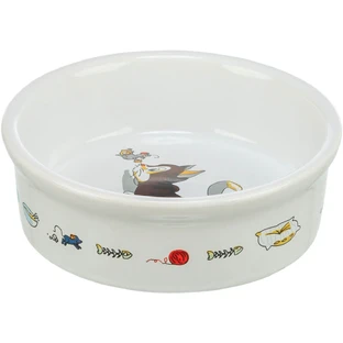 TRIXIE Cat & Mouse, comedero para gatos, redondo, cerámica, blanco, 0,2l, ⌀12cm