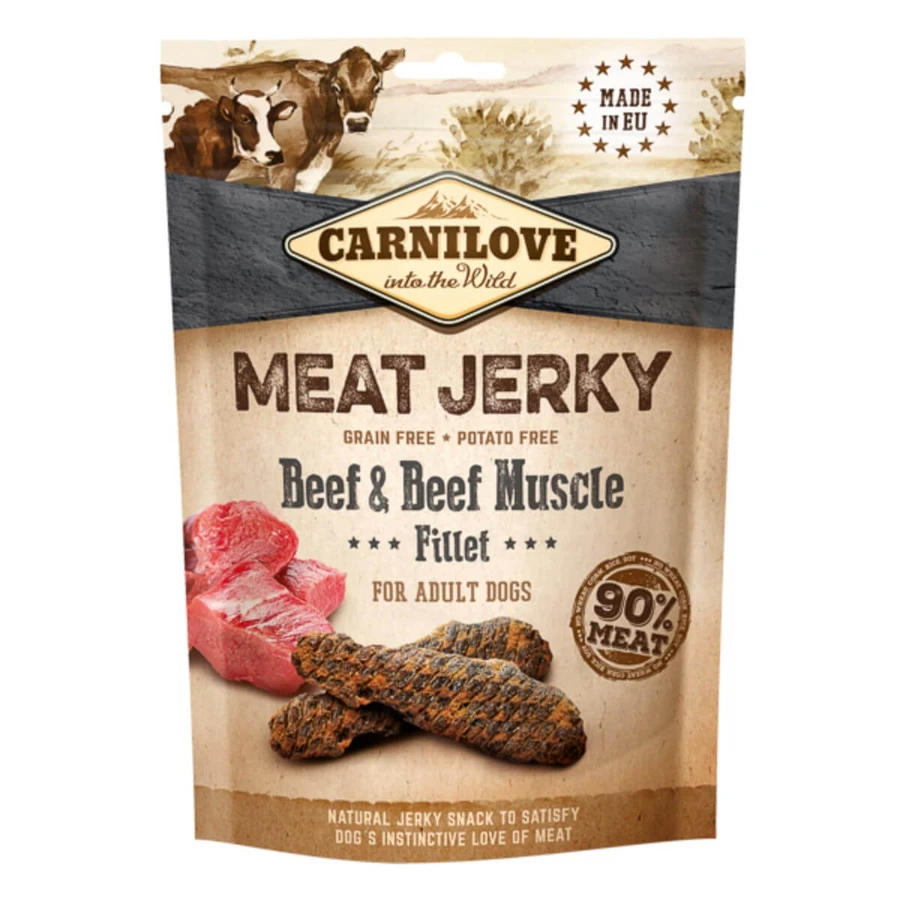 CARNILOVE Jerky, XS-XL, Rundvlees, graanvrij beloningszakje honden, 100g