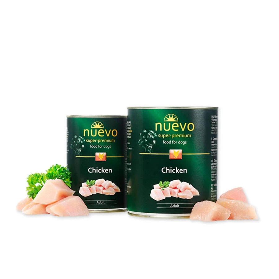 NUEVO, XS-XL, Kip, blik graanvrij natvoer voor honden, (pate), 800g