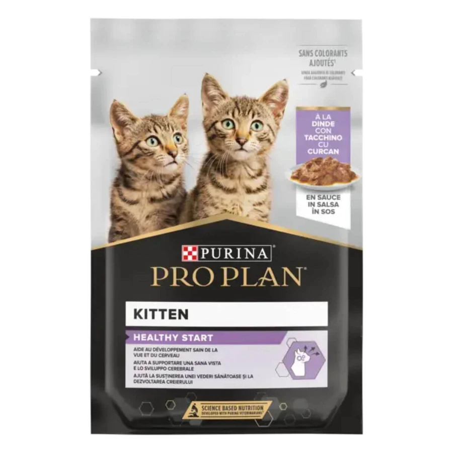 PURINA Pro Plan Healthy Start Healthy Start Kitten, Pavo, sobre de comida húmeda para gatos junior, (en salsa), 85g
