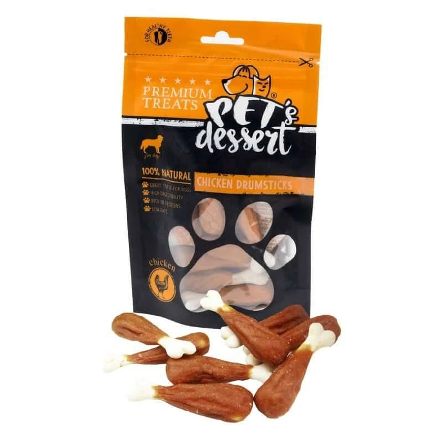 PET'S DESSERT Drumsticks, XS-XL, Chicken, cereal-free rewards pouch dogs, 80g