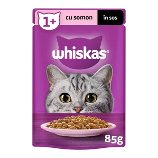 WHISKAS, Salmón, sobre comida húmeda para gatos, (en salsa), 85g