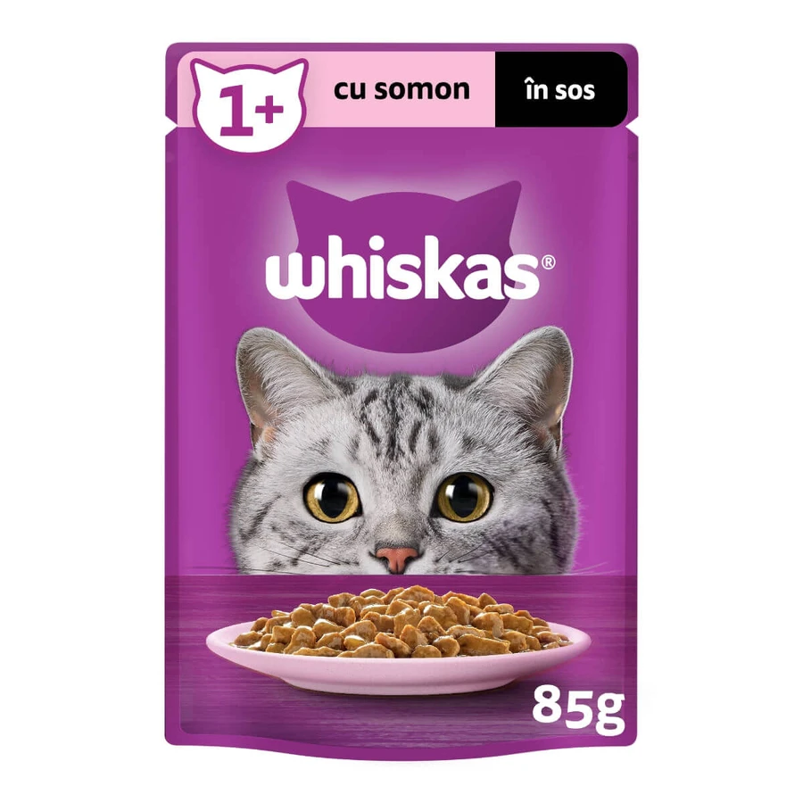 WHISKAS, Salmón, sobre comida húmeda para gatos, (en salsa), 85g