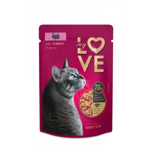 MY LOVE, Kalkoen, zakje natvoer voor katten (in jus), 85g