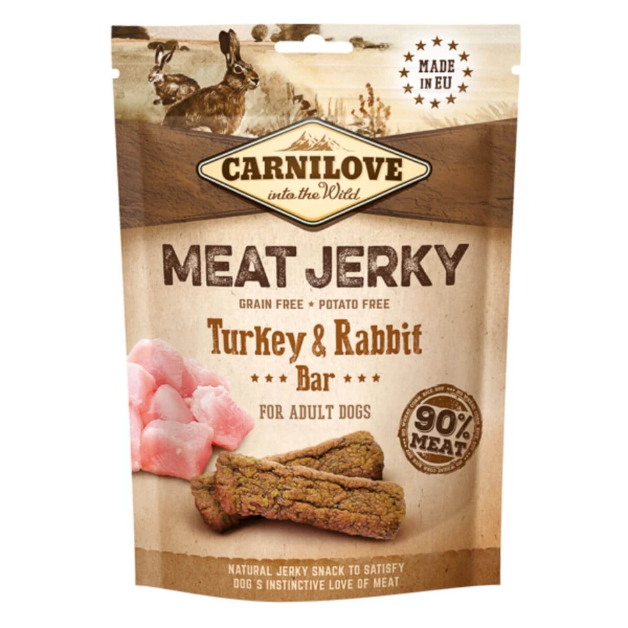 CARNILOVE Jerky, XS-XL, dinde et lapin, sachet récompense sans céréales pour chiens, 100g