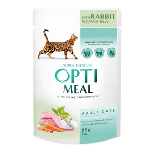 OPTIMEAL, Kaninchen und Karotte, Beutel Katzen-Nassfutter, Haut & Fell, (in Aspik), 85g