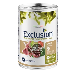 EXCLUSION Mediterraneo Mediterraneo Fórmula Monoproteica, XS-XL, Cordero, comida húmeda en lata monoproteica para perros, (paté), 400g