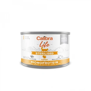 CALIBRA Life Life Sterilized Turkey, Pavo, comida húmeda en lata monoproteica, sin cereales, para gatos esterilizados, (paté), 200g