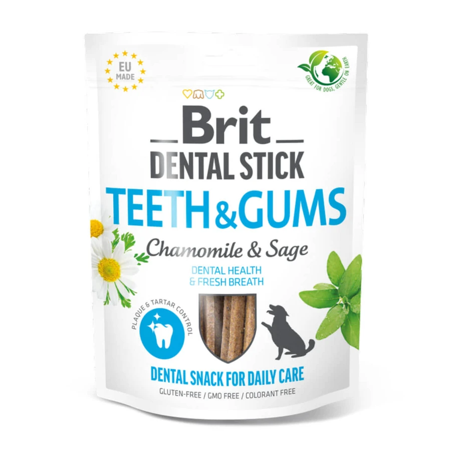 BRIT Dental Stick Dientes y Encías Manzanilla y Salvia, XS-XL, bolsa de recompensas funcionales para perros, sensibilidades dentales, 120g