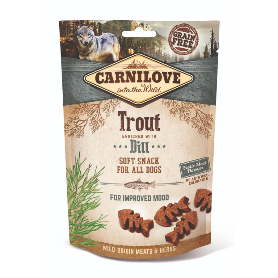 CARNILOVE Semi Moist Snack, Forelle mit Apfel, funktionelle getreidefreie Belohnung für Hunde, Anti-Stress, 200g