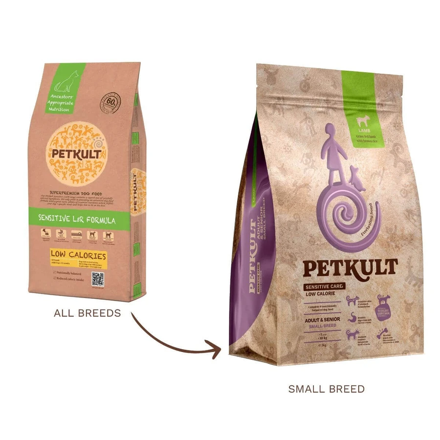PETKULT Sensitive Care Low Calorie Adult en Senior Small Breed, XS-S, Honing en bruine rijst, droogvoer voor honden, allergieën, overgewicht, 3kg