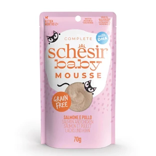 SCHESIR Baby Mousse, Salmon and Chicken, sachet grain-free wet food for junior cats, (mousse), 70g