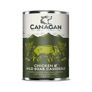 CANAGAN Kip & Wild Zwijn Casserole, XS-XL, Kip & Wild Zwijn, graanvrij natvoer in blik voor junior & volwassen honden, (in soep), 400g
