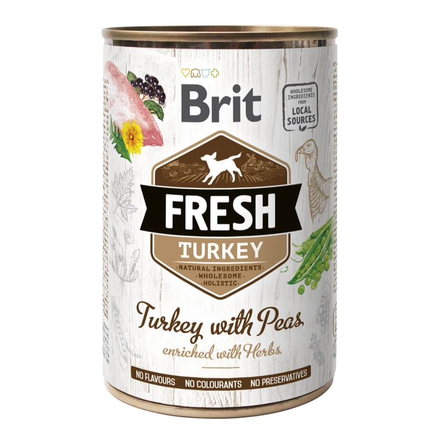BRIT Fresh, Turkey with Peas, boîte de conserve pour chiens à faible teneur en céréales, (en aspic), 400g