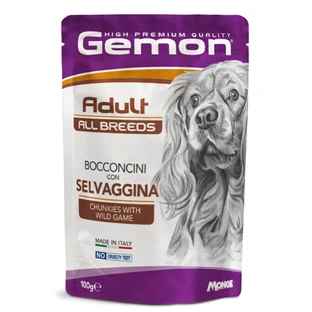 GEMON All Breeds, XS-XL, Hunted, sachet de nourriture humide sans céréales pour chiens, (en aspic), 100g