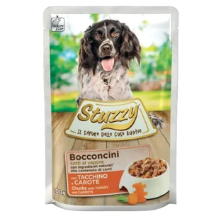STUZZY Brokken, XS-XL, Kalkoen en Wortel, zakje vochtig hondenvoer, (in eigen sap), 100g