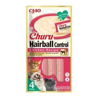 INABA Churu Churu Hairball Control, Chicken, sachet, tube, grain-free cat rewards, hairball control, (puree), 56g