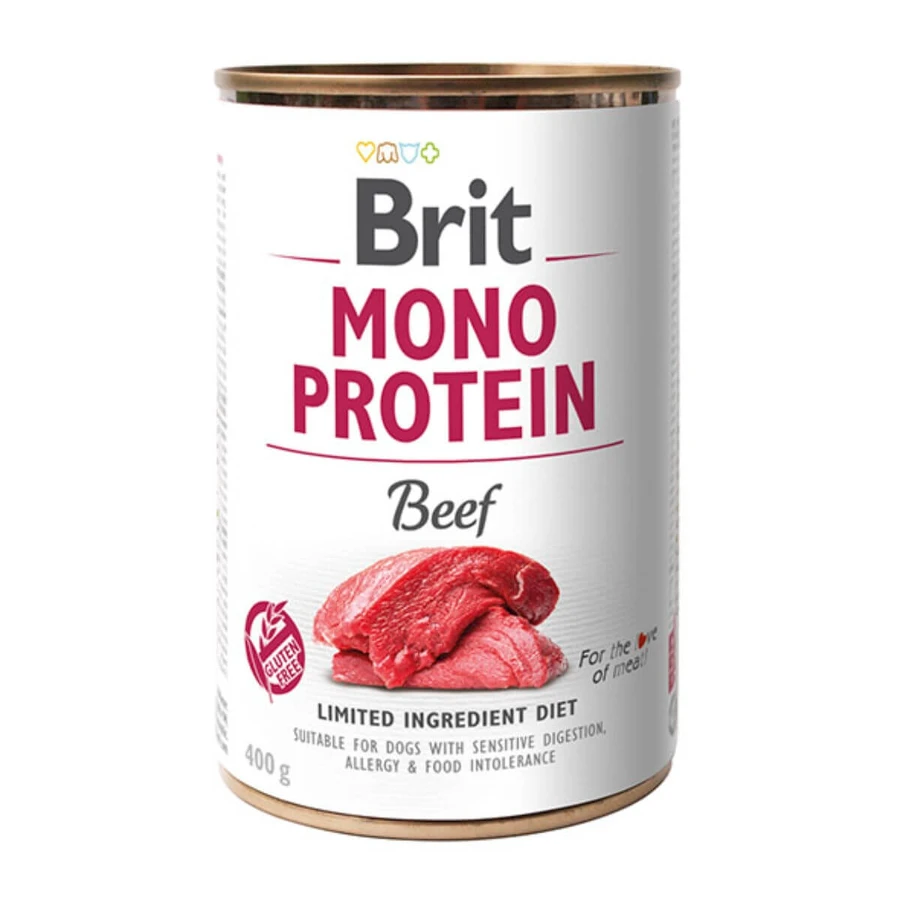 BRIT Mono Protein, Beef, comida en lata sin cereales para perros, (paté), 400g